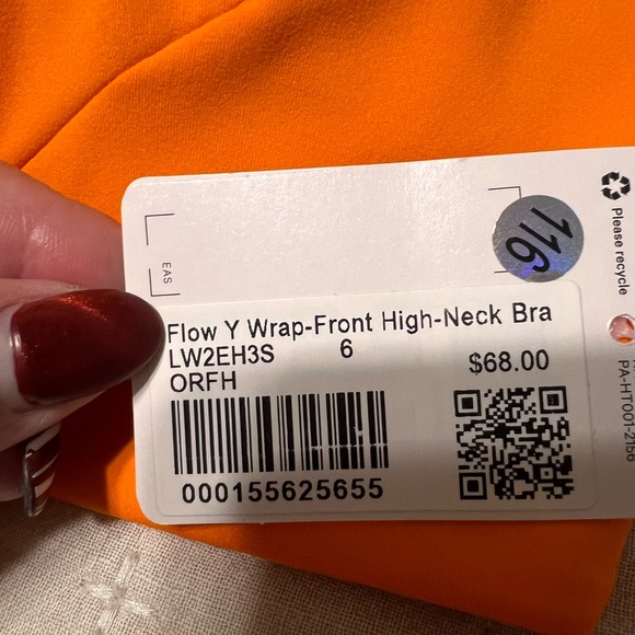 Lululemon Flow Y Wrap-Front High-Neck Bra Color ORFH Sz 6 - Picture 5 of 8